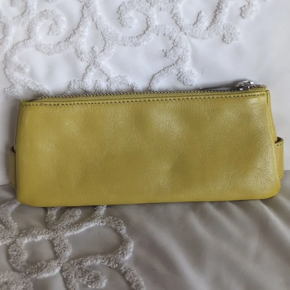 Banana Republic Chartreuse Leather Small Clutch Bag With Chrome Buckle Detail